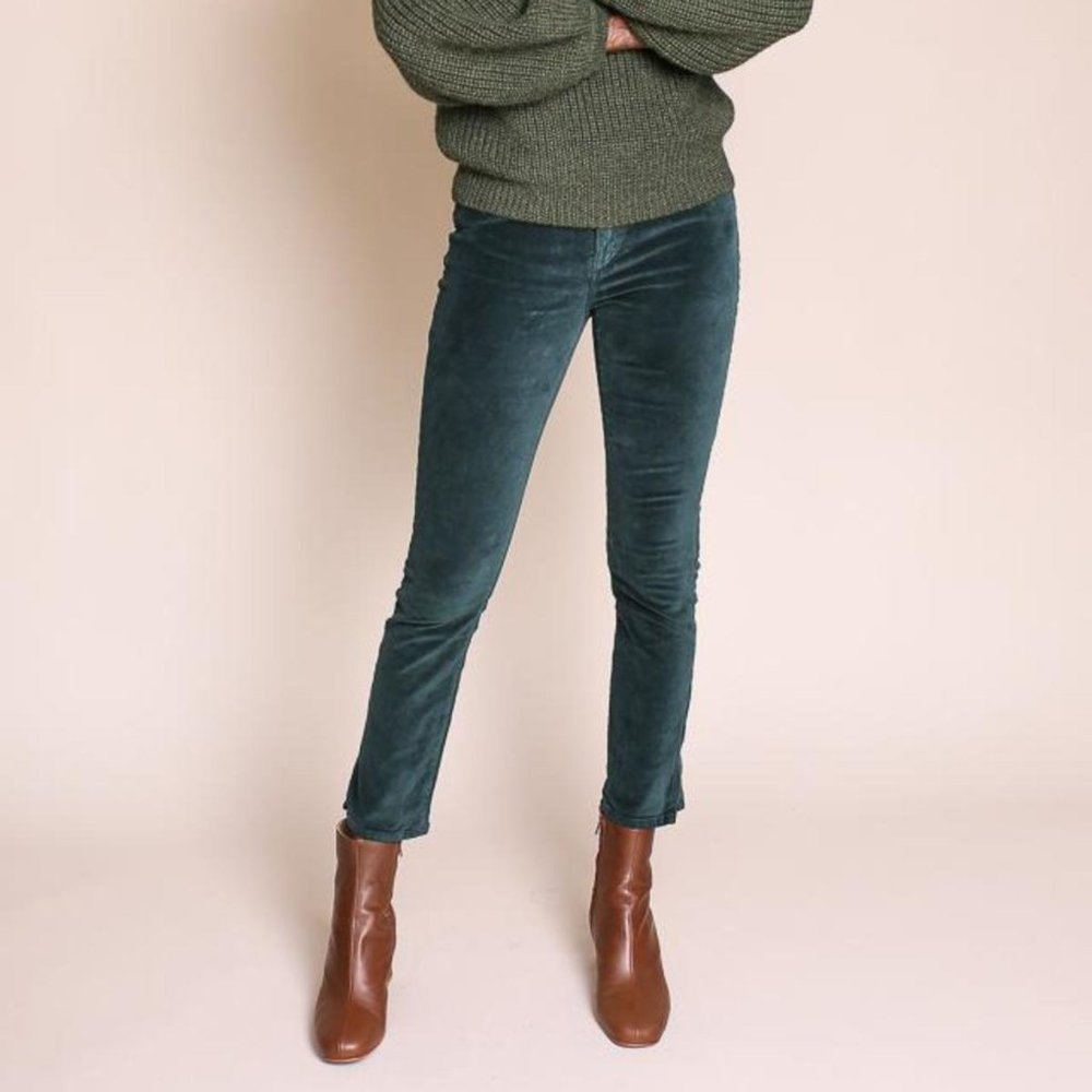 NWT 3 X 1 W3 Velvet Higher Ground Mini Split Fern Velvet Jeans